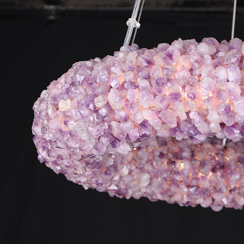 Amber Tadeo Purple Rock Crystal Round Luxury Chandelier