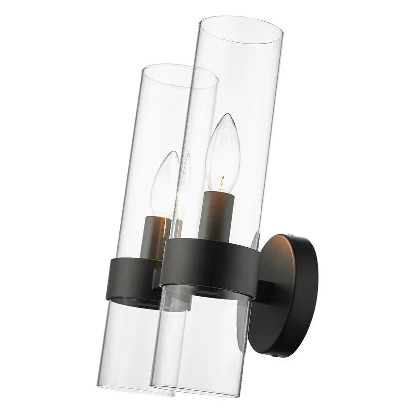 Modern Industrial Double Wall Sconce with Brass, Black, Nickel Finishes