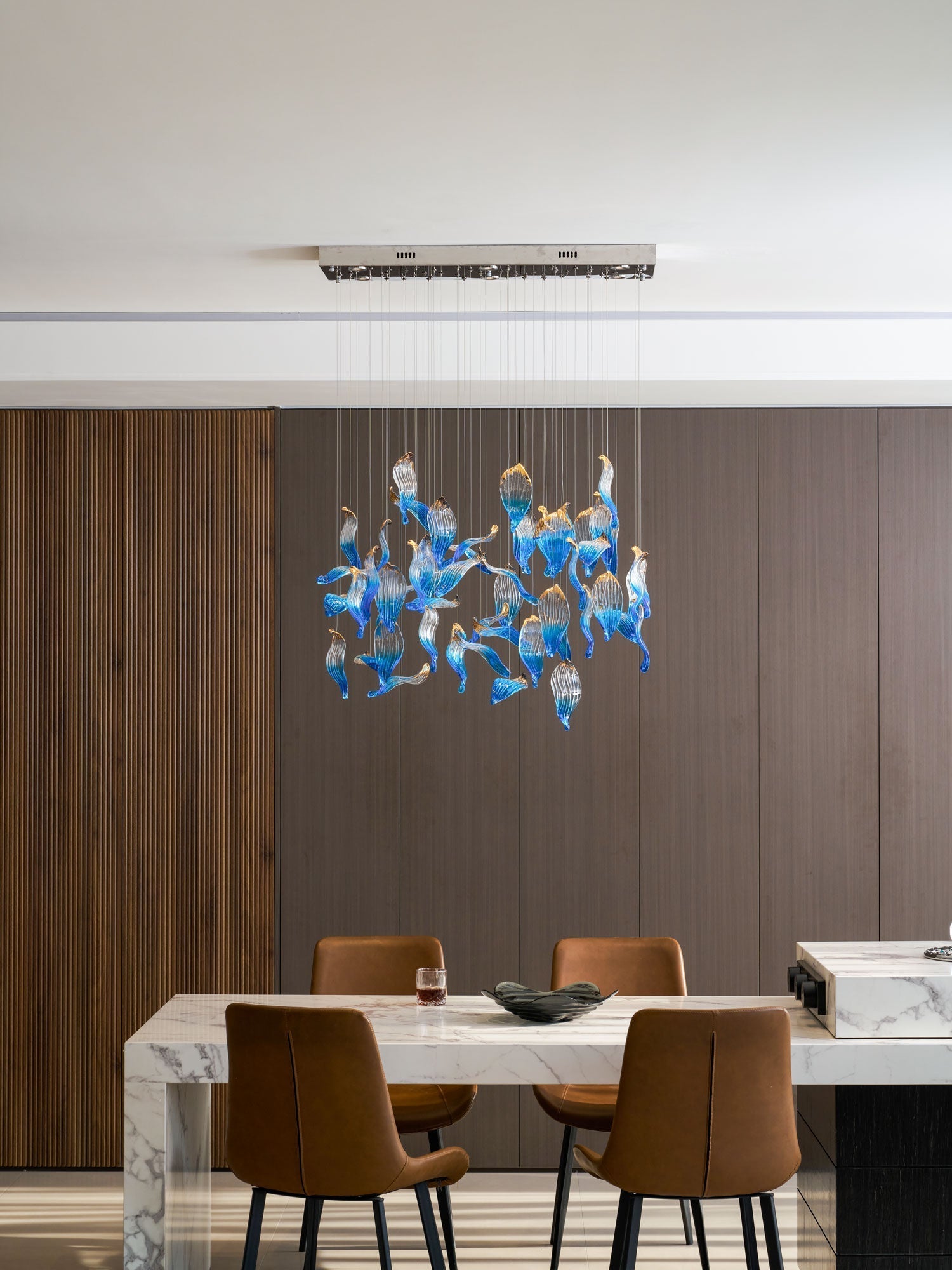 Galaxy Ocean Drift Blown Glass Crystal Spiral Chandelier
