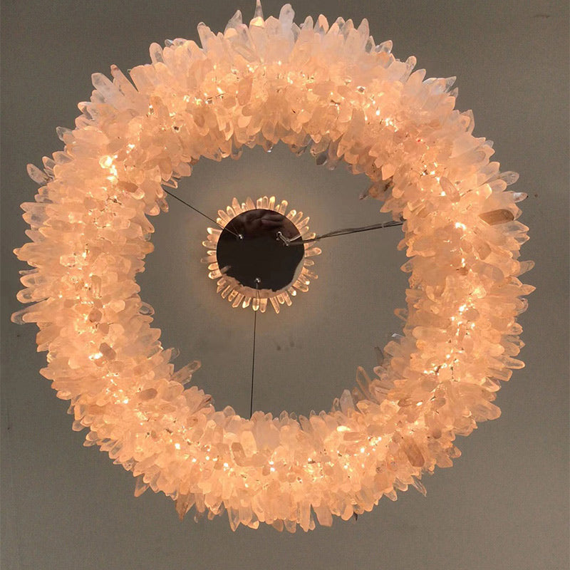 Amber Kandace Round Rock Crystal Pendant Light Modern Chandelier for Living Room