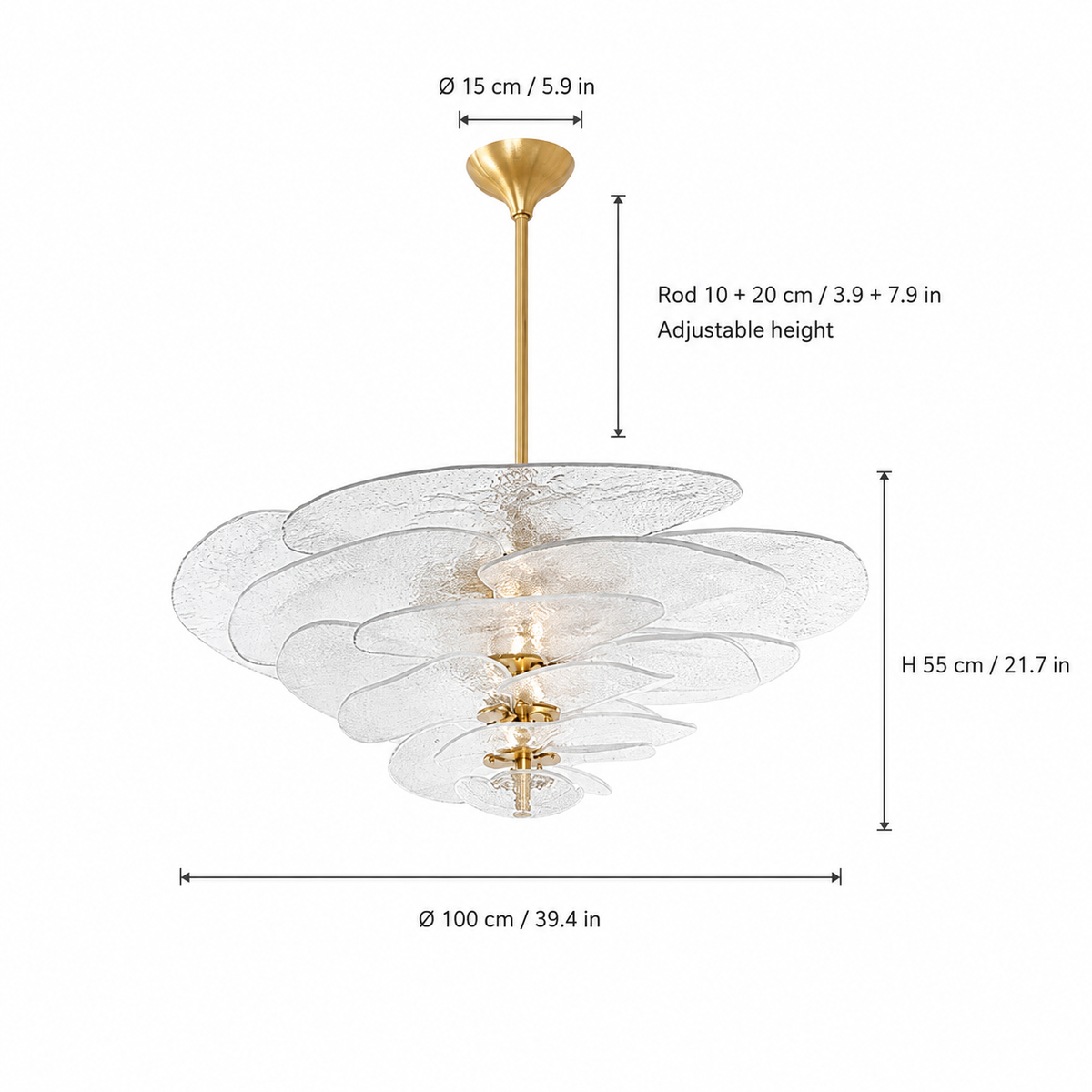 Petal Cascade Artisan Murano Chandelier 21.7"-39.4"