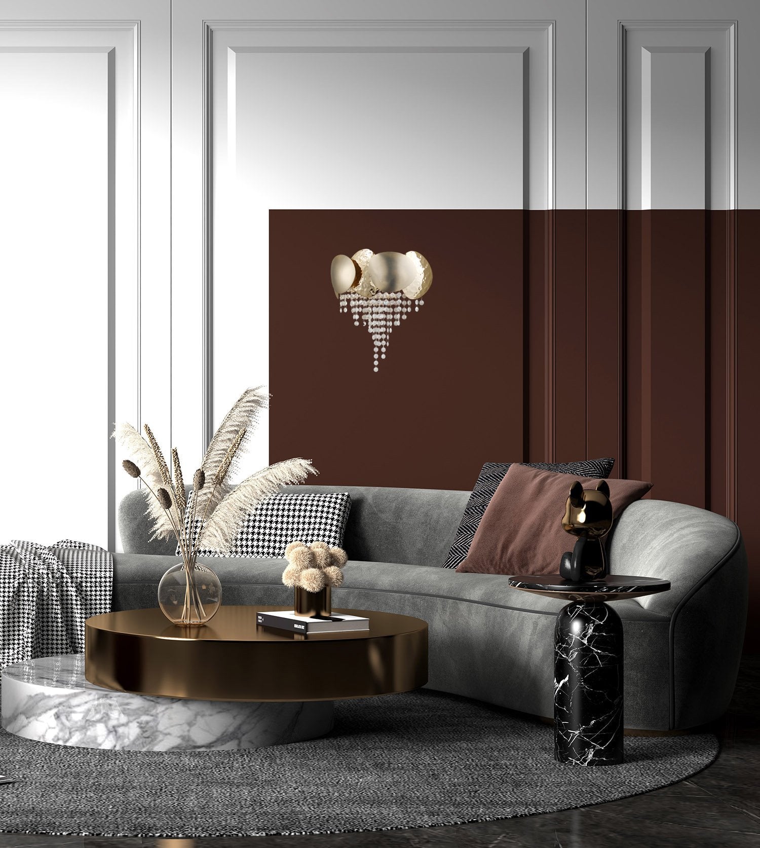 Elegant Brass Crystal Wall Sconce with Clear K9 Crystal
