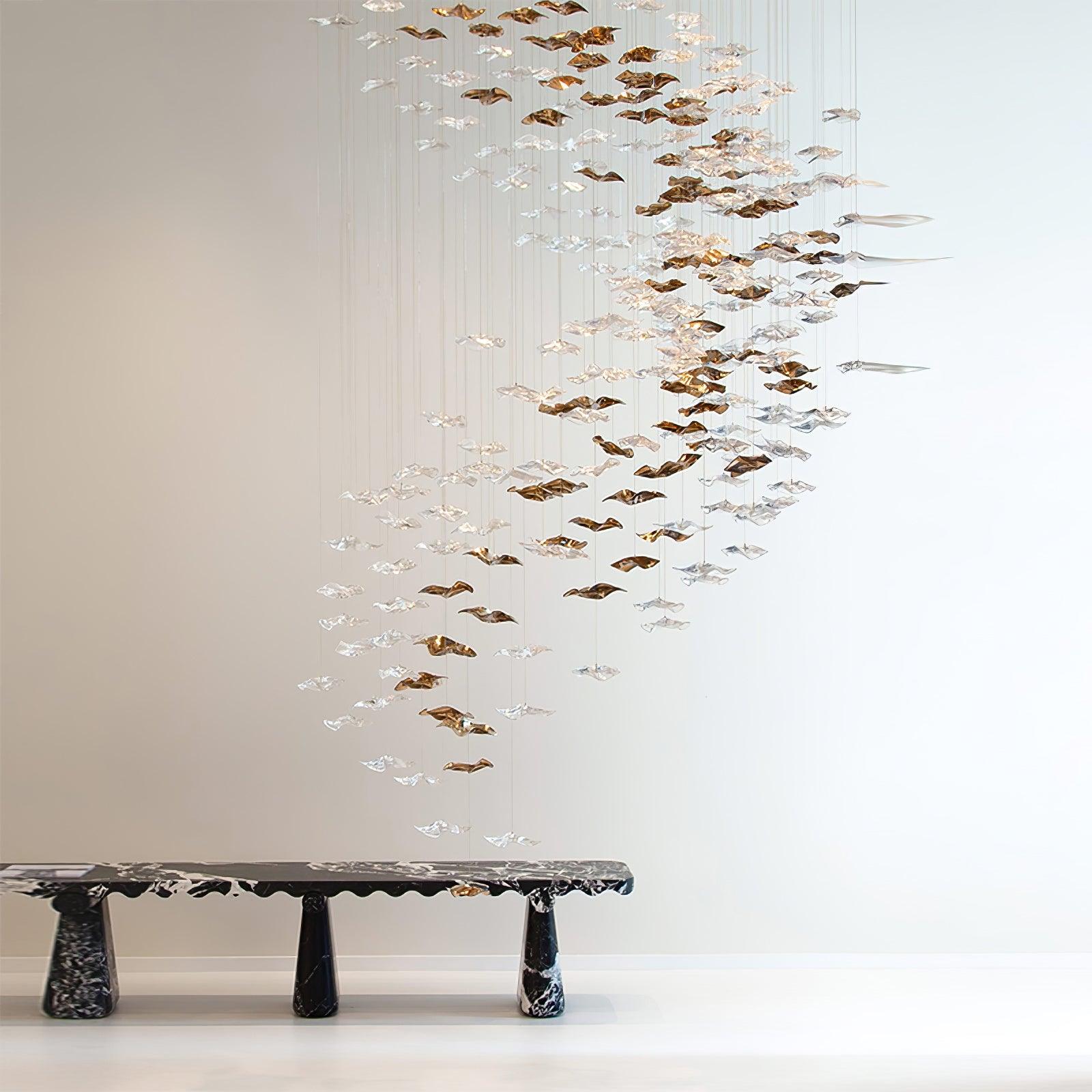Calliope Coastal Sands Wave Glass Chandelier, Artisic Handmade Glass Chandelier