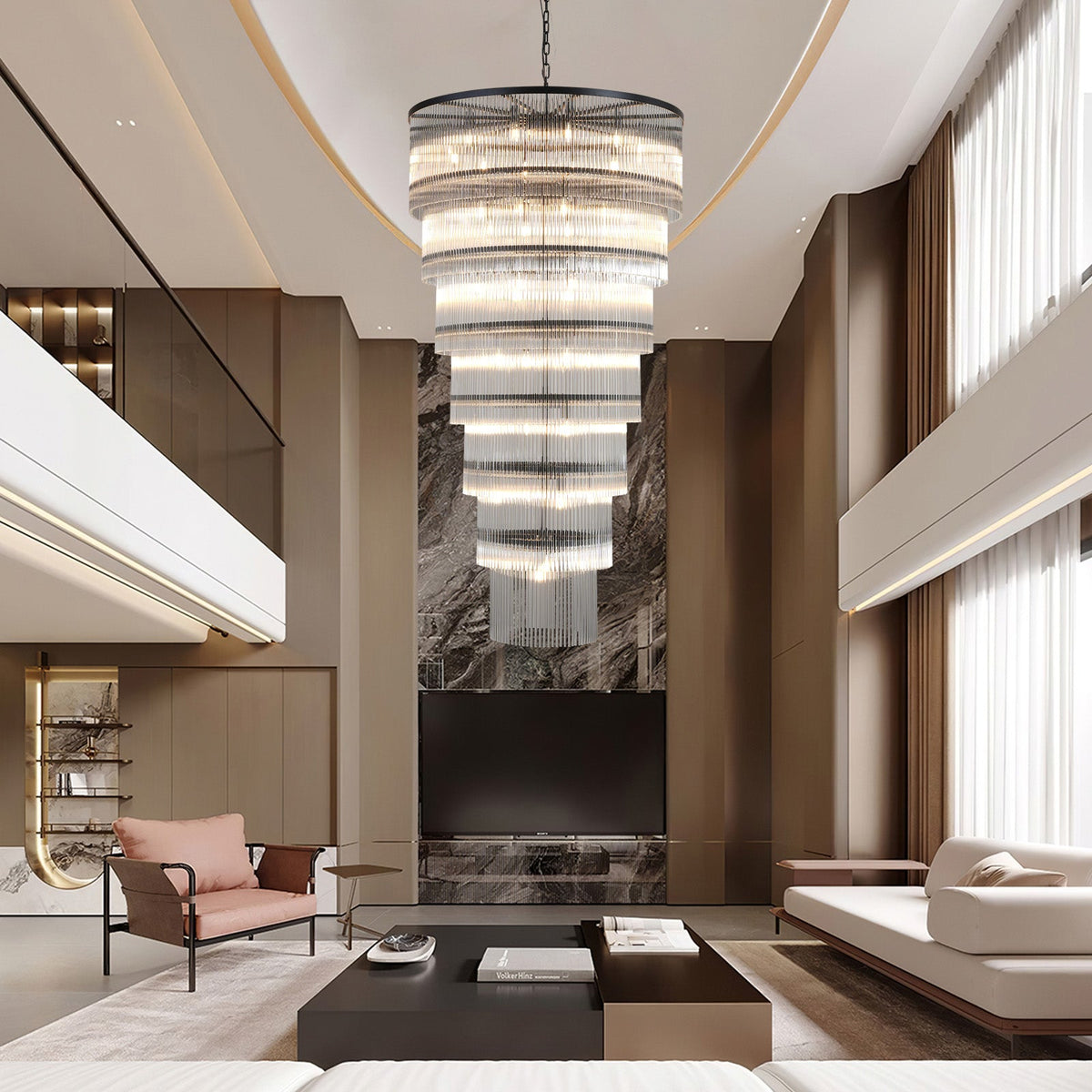 Seven-Tier Striped Column Staircase Chandelier D990 - Black