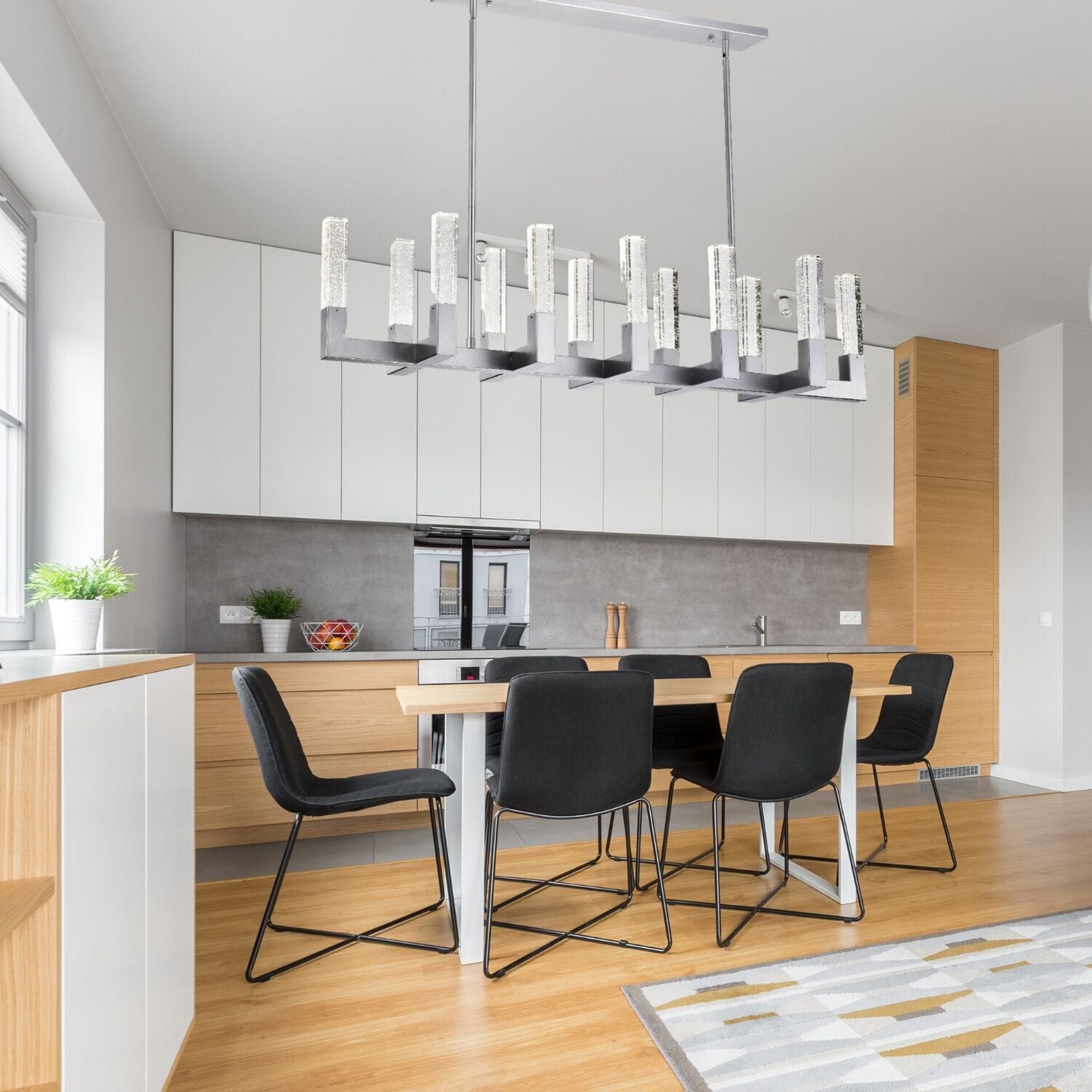 12 Light Rectangular Crystal Dianyi LED Chandelier Silver