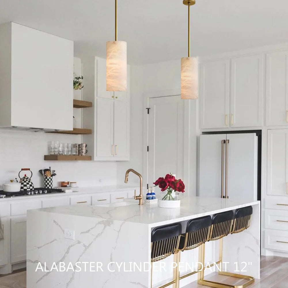 Hand Carved Alabaster Cylinder Pendant