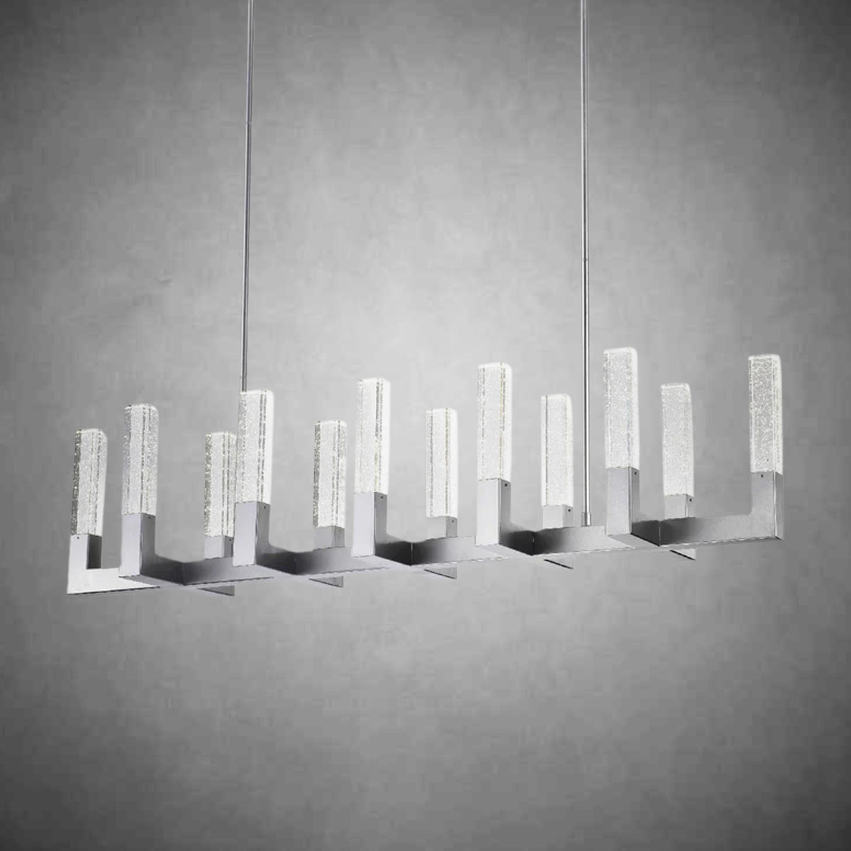 12 Light Rectangular Crystal Dianyi LED Chandelier Silver