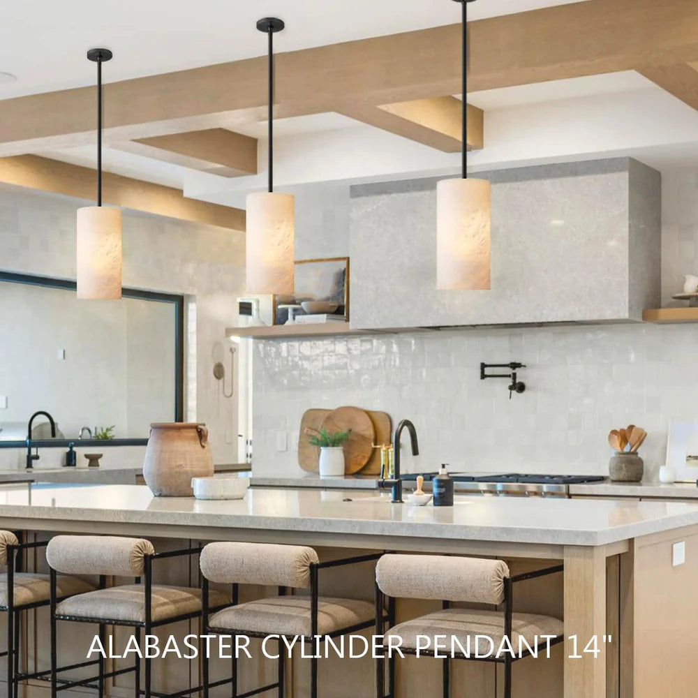 Hand Carved Alabaster Cylinder Pendant