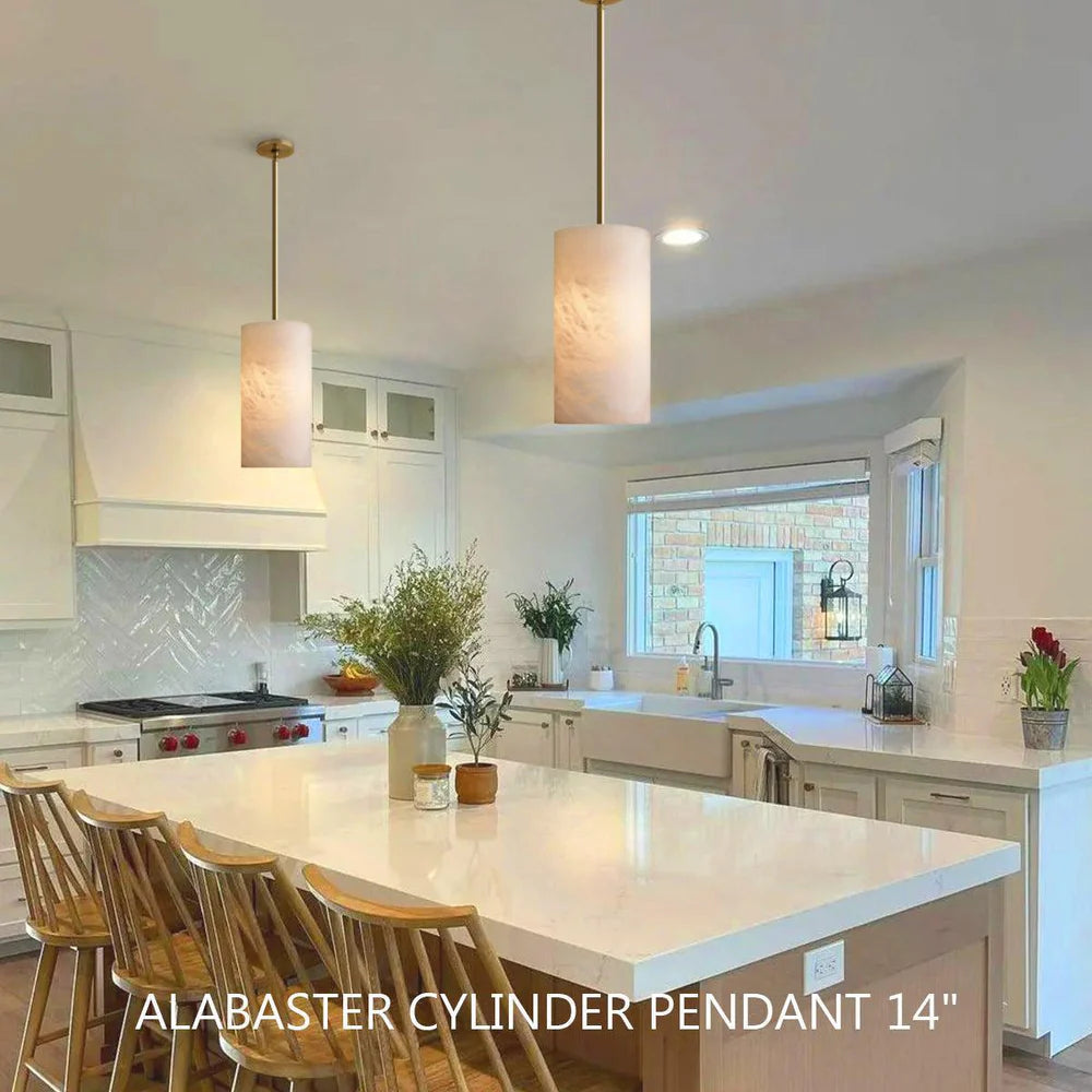 Hand Carved Alabaster Cylinder Pendant