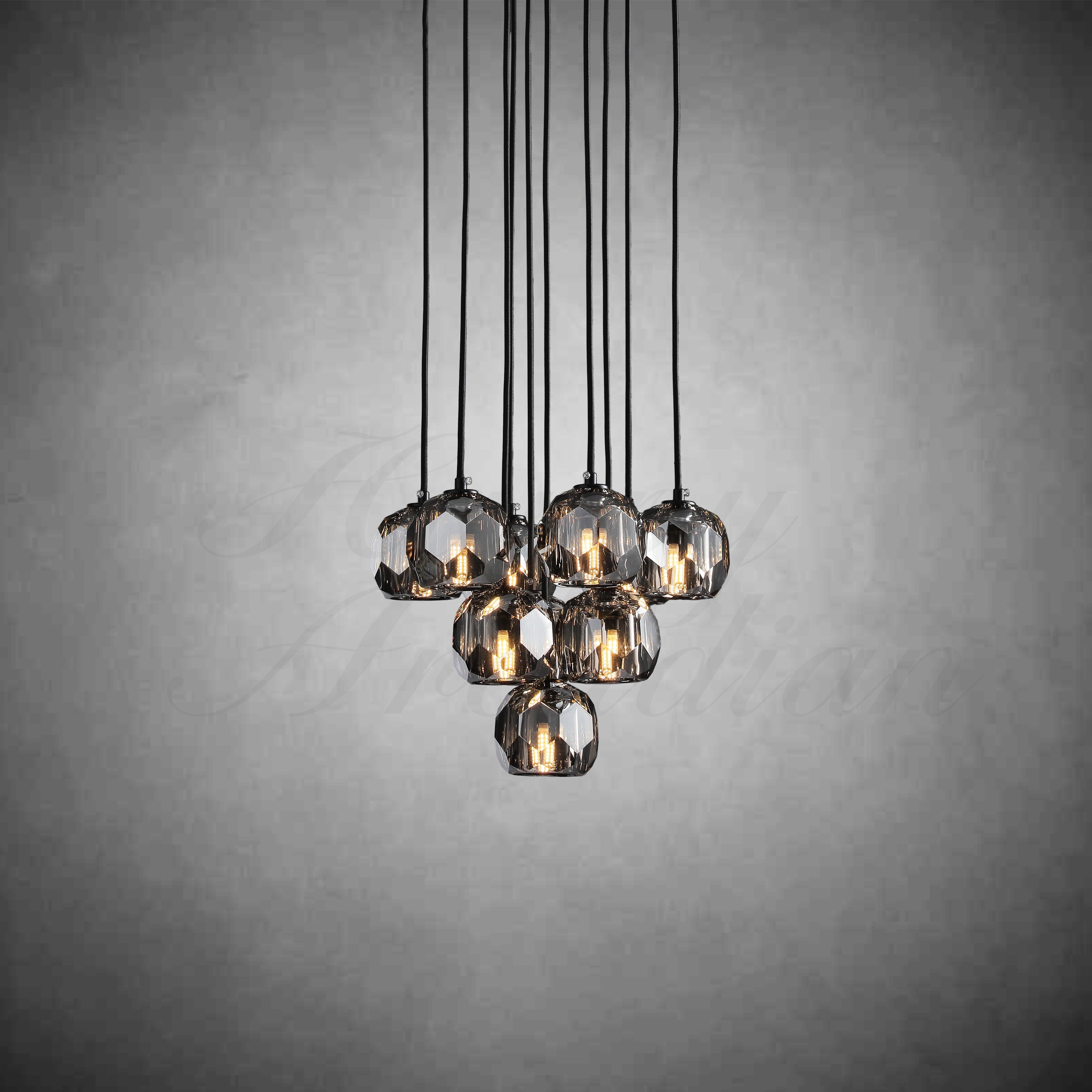 HA Bola De Smoke Crystal Round Cluster Chandelier 14"