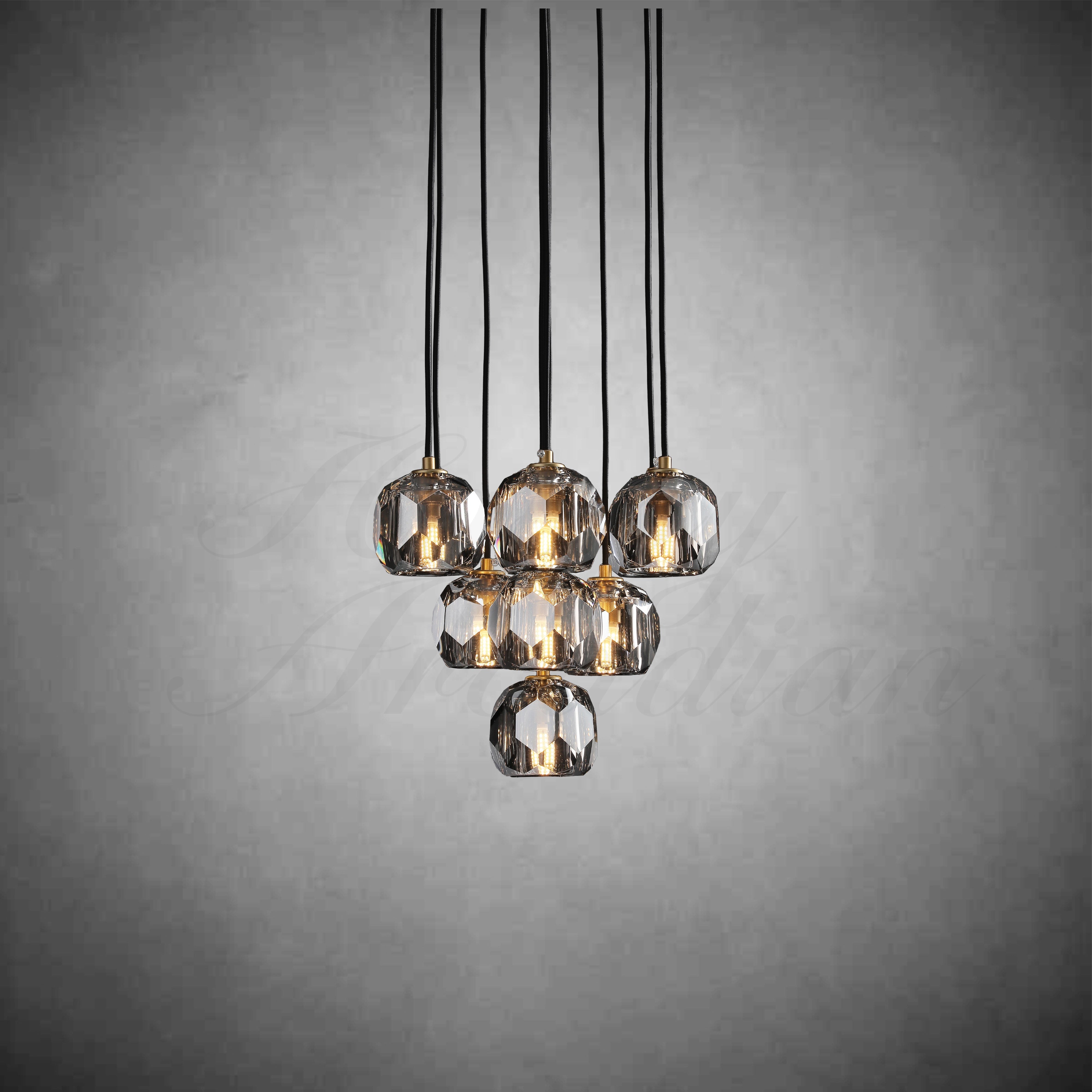 HA Bola De Smoke Crystal Round Cluster Chandelier 14"
