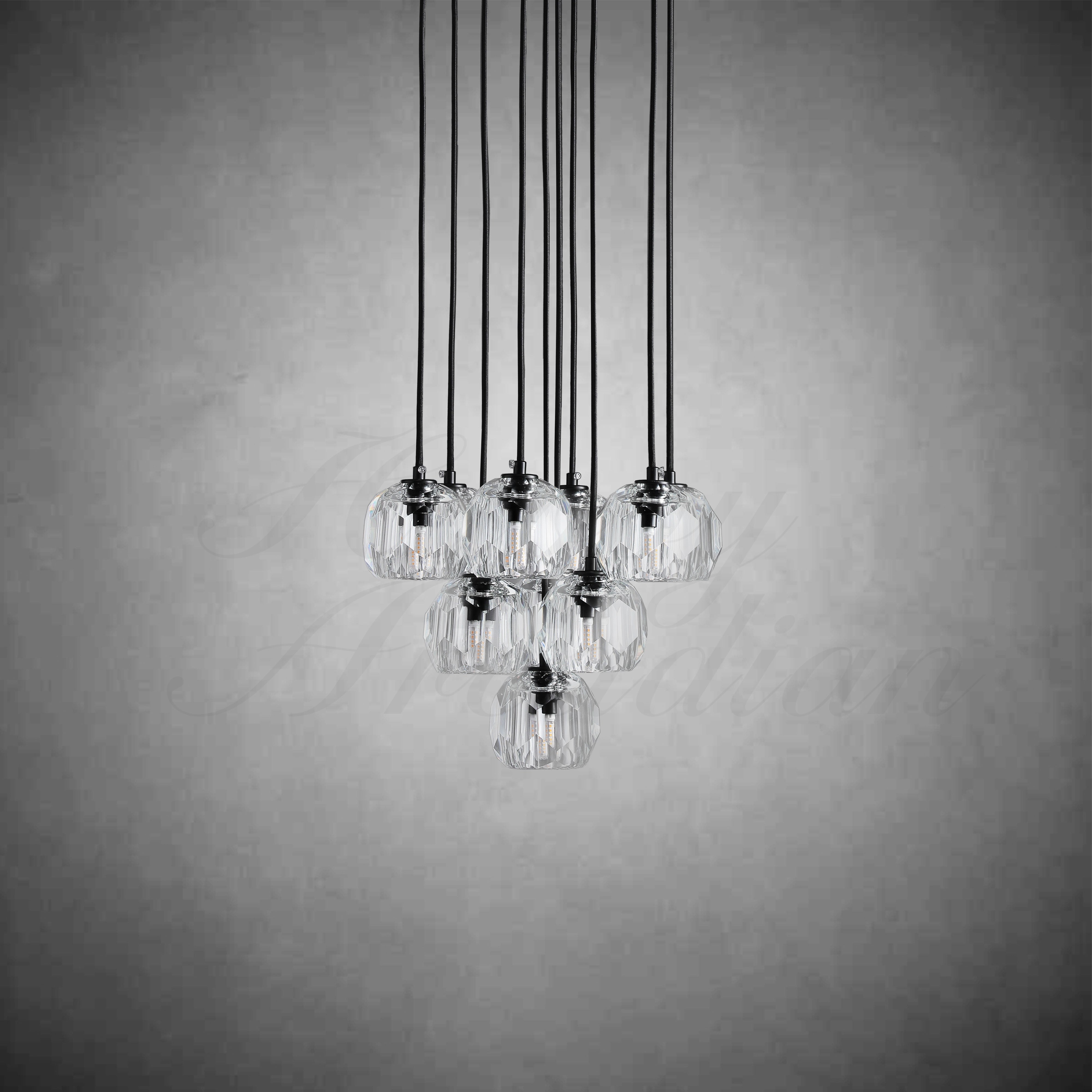 HA Bola De Smoke Crystal Round Cluster Chandelier 14"