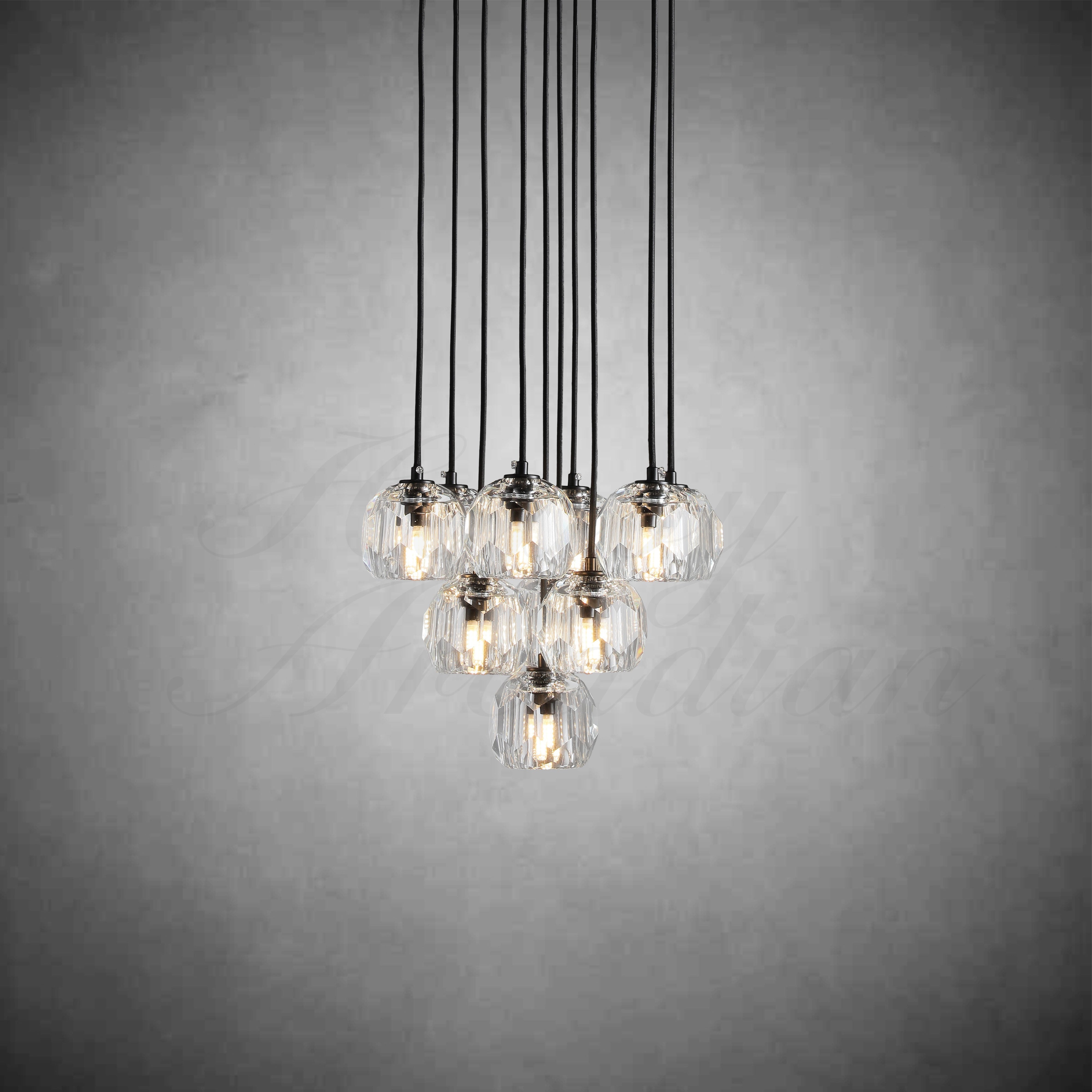 HA Bola De Smoke Crystal Round Cluster Chandelier 14"
