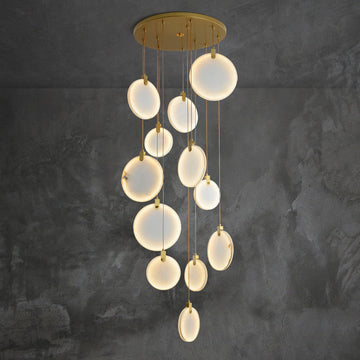 Queenie Alabaster disc Long Round chandelier For Loft