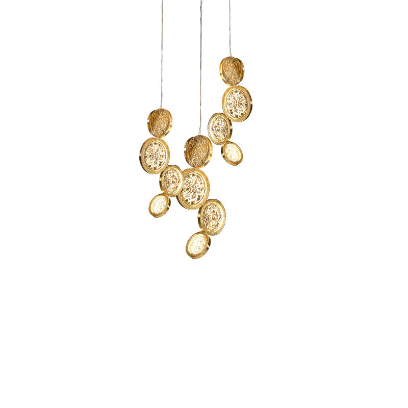 Modern Copper LED Circular Luxury Light Fixture. Staircase Chandelier Kevin Studio 13.78" W x 47.24" H
