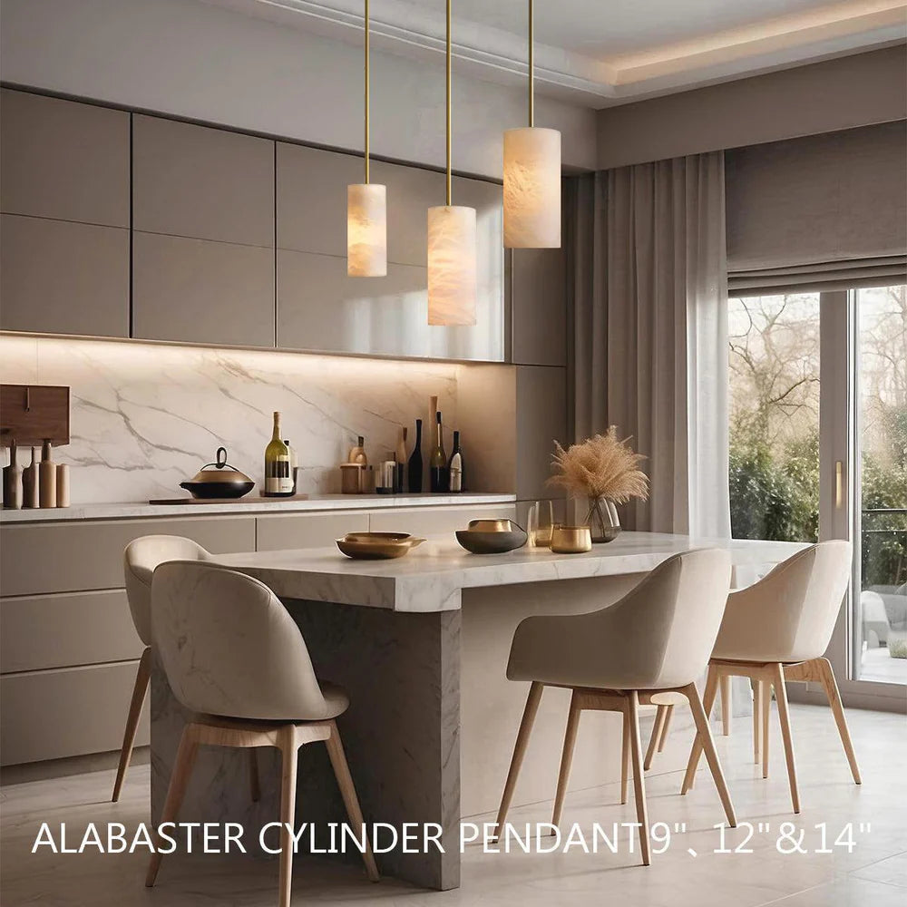 Hand Carved Alabaster Cylinder Pendant