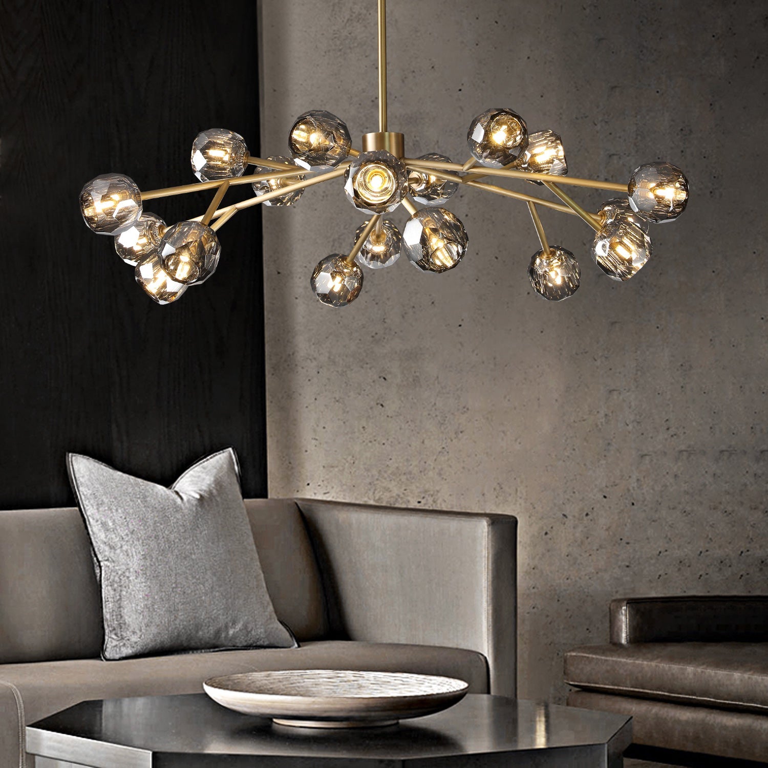 HA Bola De Smoke Crystal Round Chandelier 48"