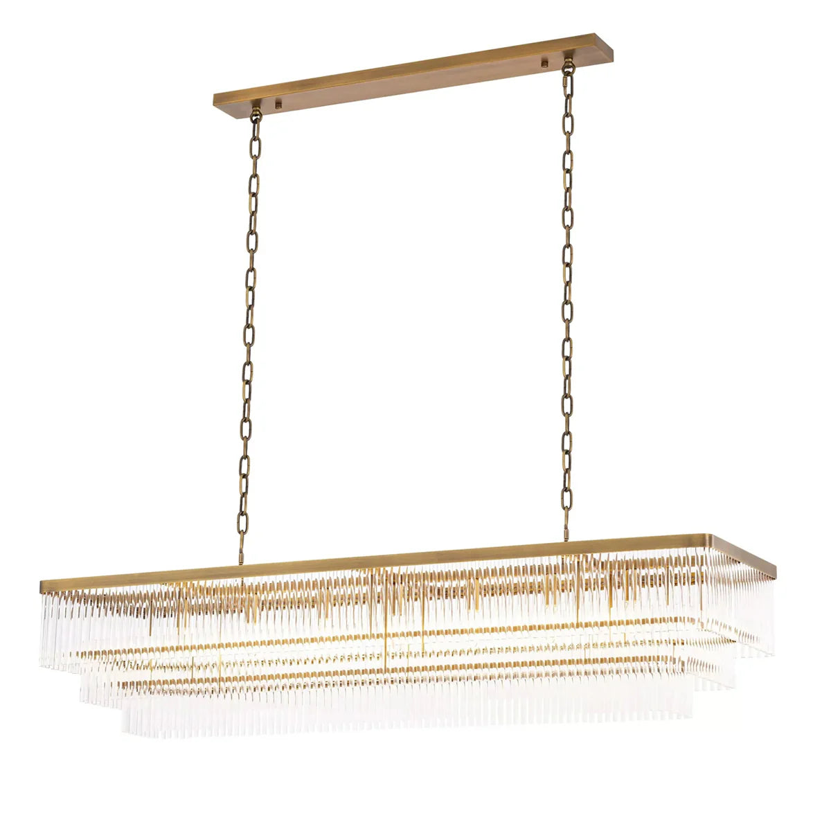 East Rectangle Modern Brass Glass Chandelier
