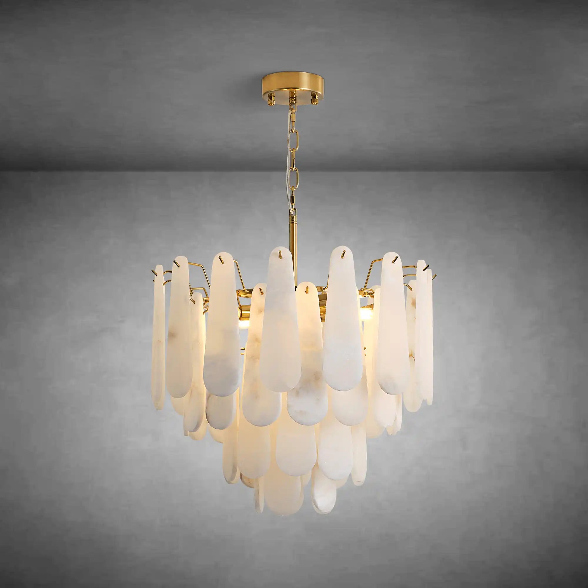 Modern Alabaster Brass Round Pendant light