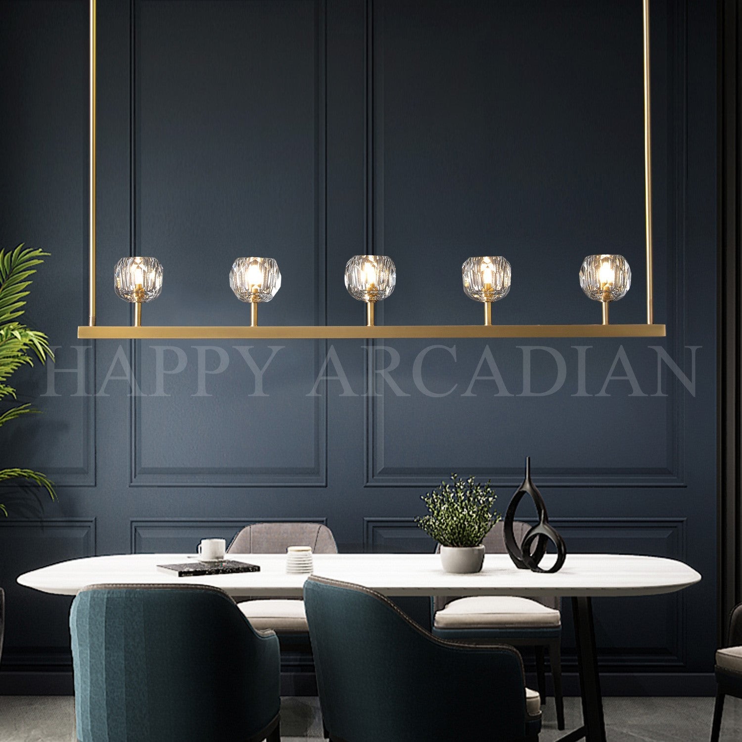 HA Bola De Clear Cristal Linear Chandelier 48"