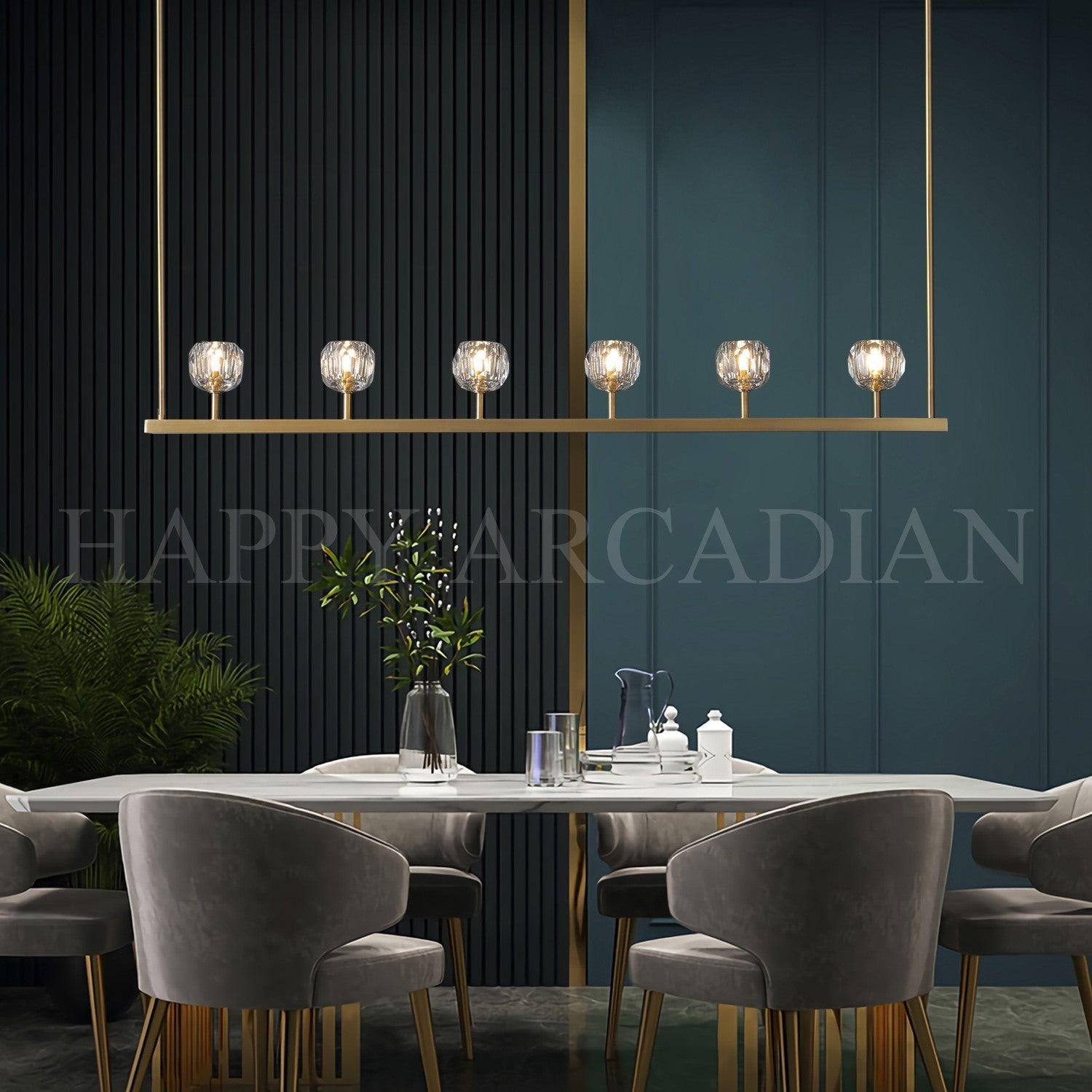HA Bola De Modern Cristal Crystal Linear Chandelier 60"