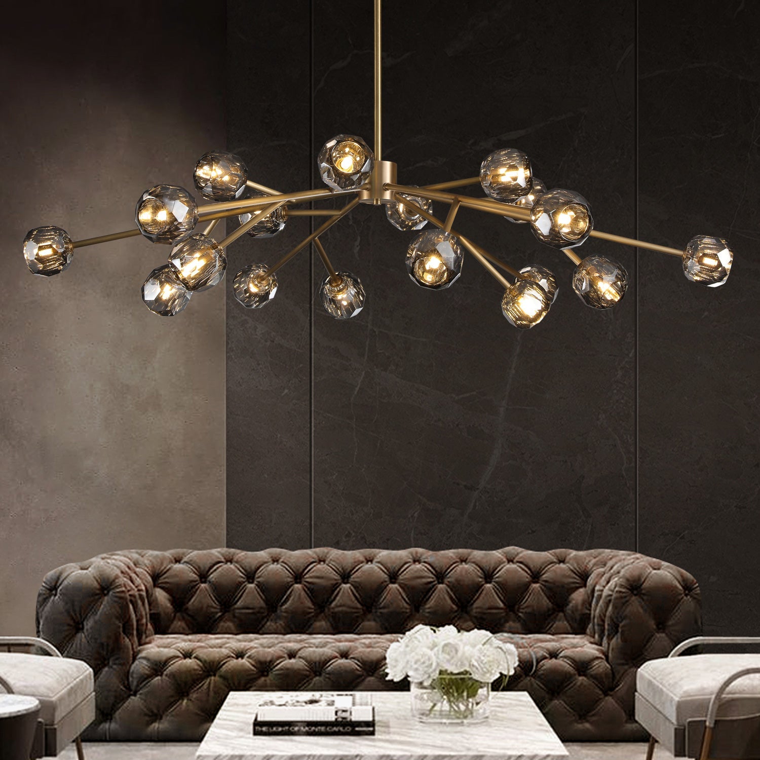 HA Bola De Smoke Crystal Round Chandelier 60"