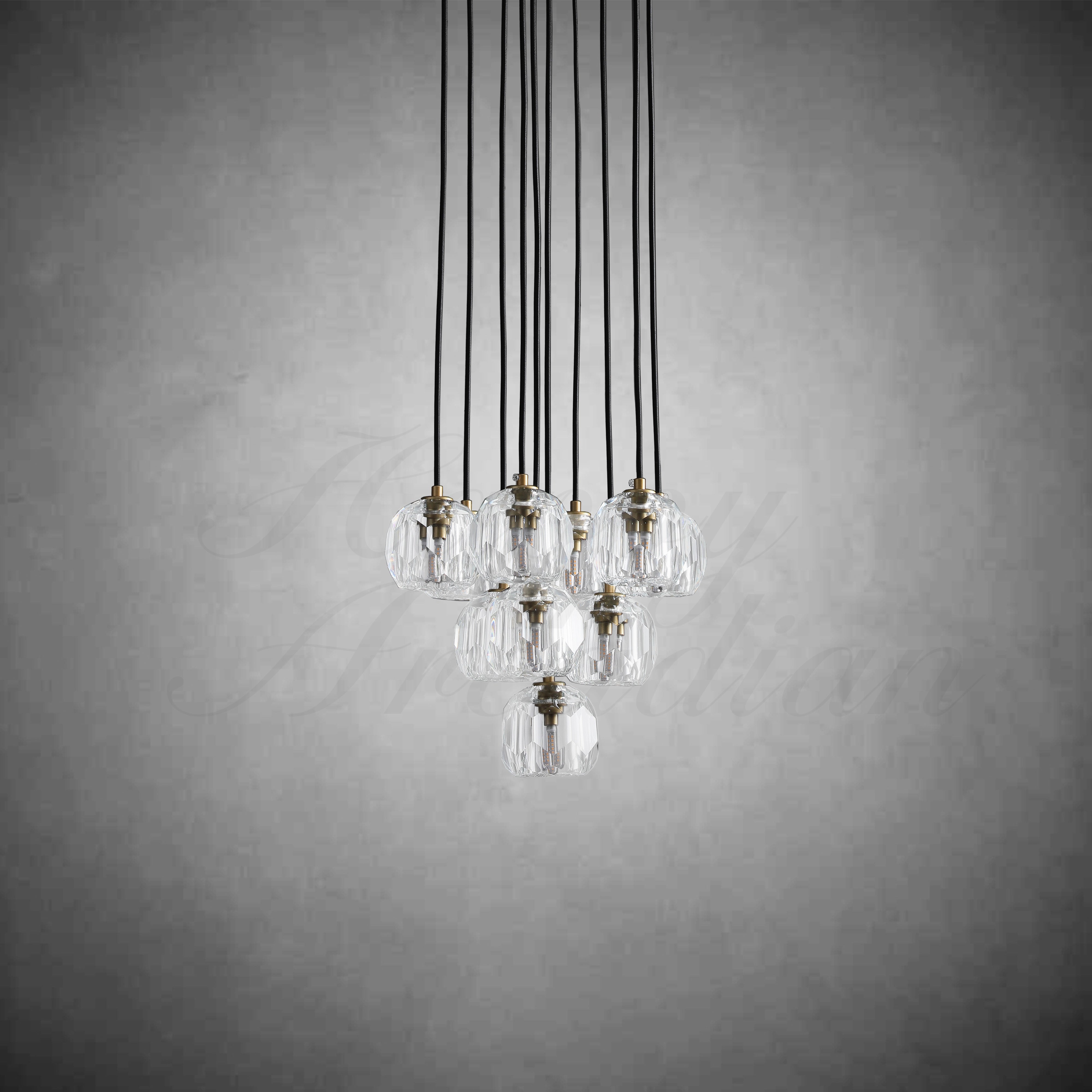 HA Bola De Smoke Crystal Round Cluster Chandelier 14"