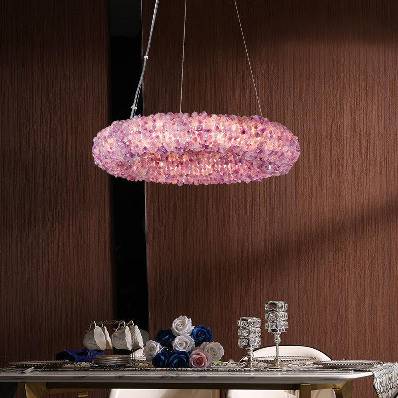 Amber Tadeo Purple Rock Crystal Round Luxury Chandelier