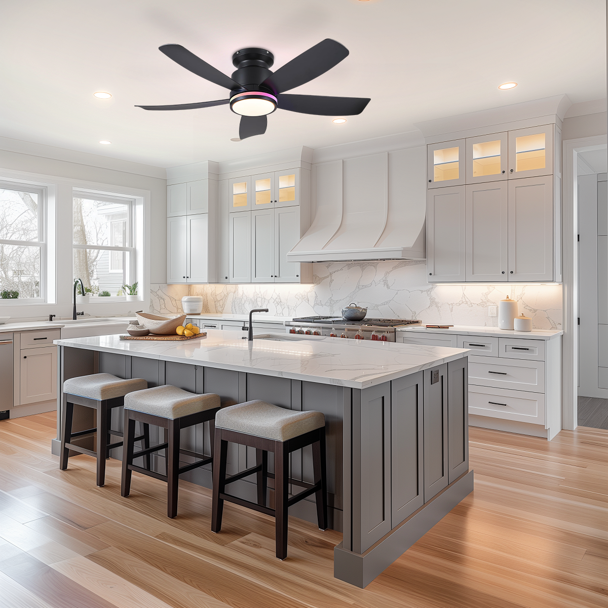 RGB Recessed remote control ceiling fan light 41"