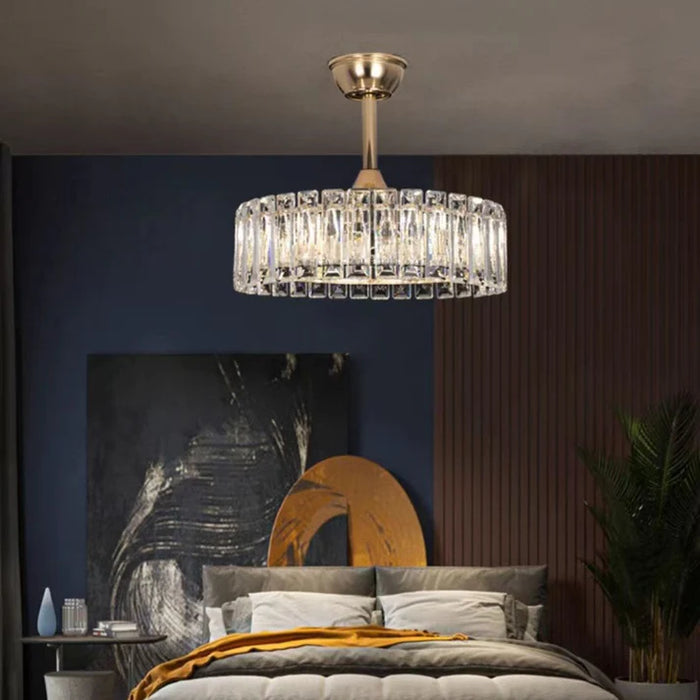 New Modern Invisible Fan Light Candle Crystal Chandelier for Living/Dining Room/Bedroom