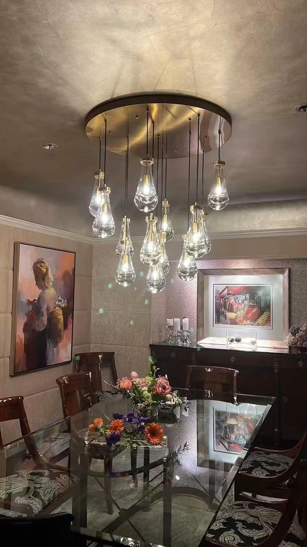 HA Curstomized Raindrop Glass Round Chandelier 24” 10-lights