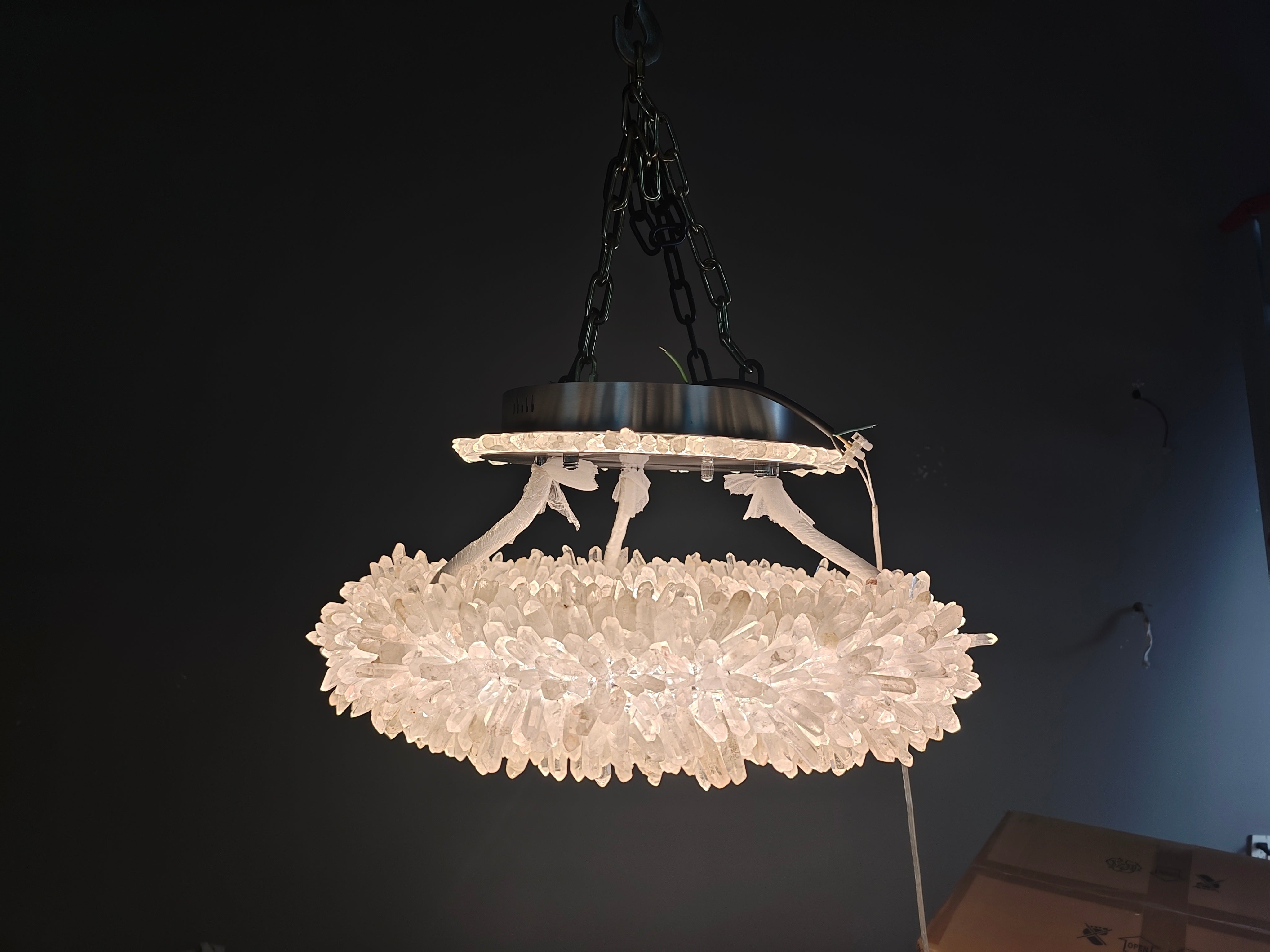 Amber Kandace Round Rock Crystal Pendant Light Modern Chandelier for Living Room