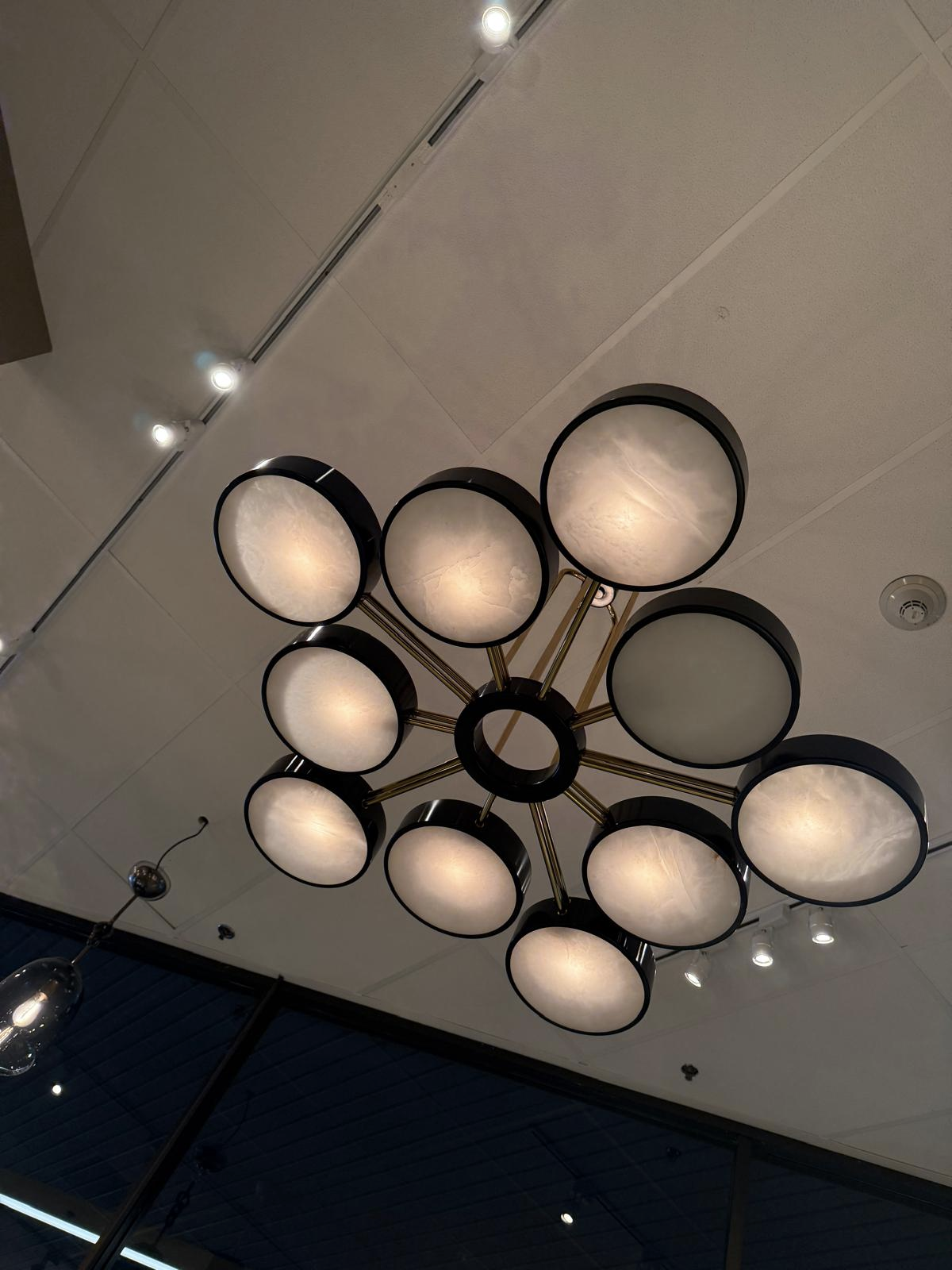 Modern 10-Light Round Alabaster Cluster Chandelier for Low-ceiling