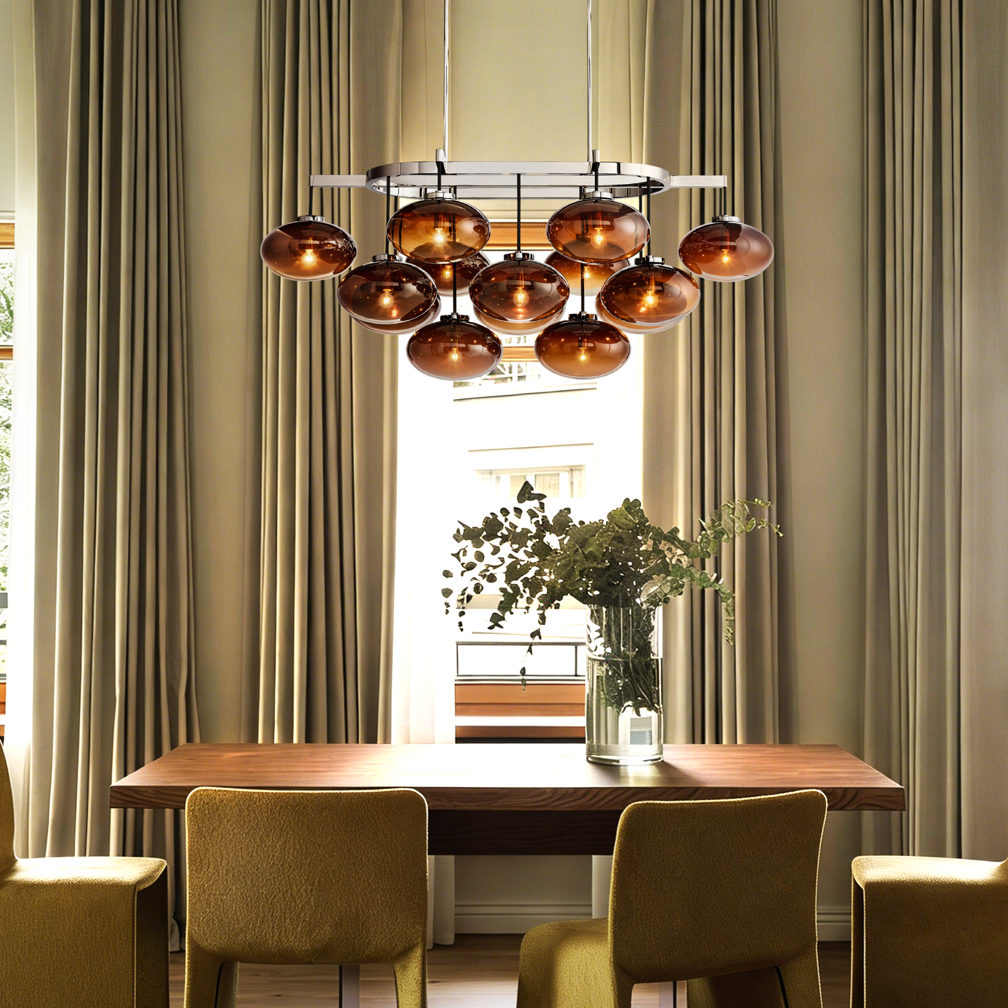 Cabrlet Smoke Glass Linear Chandelier 54"