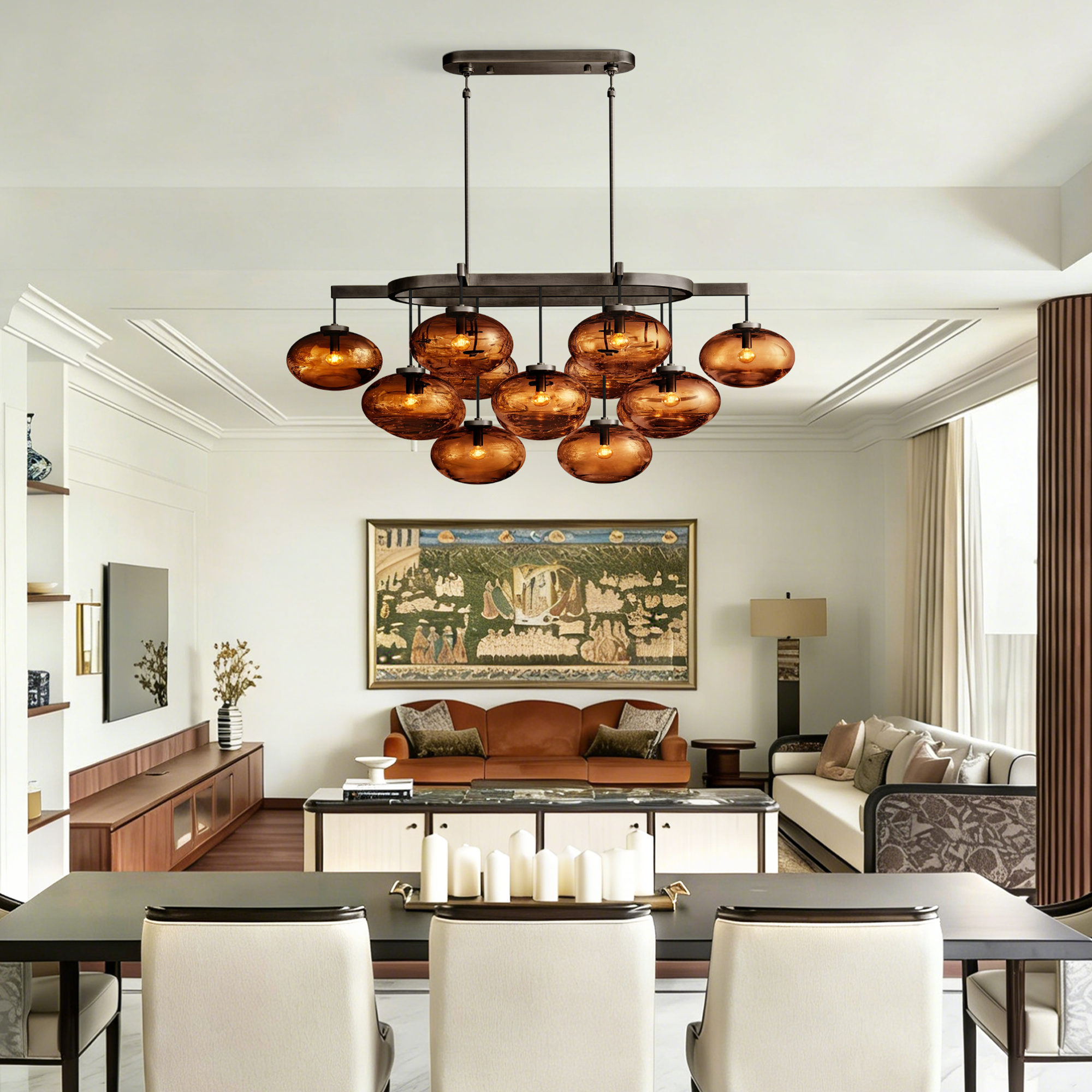 Cabrlet Smoke Glass Linear Chandelier 54"