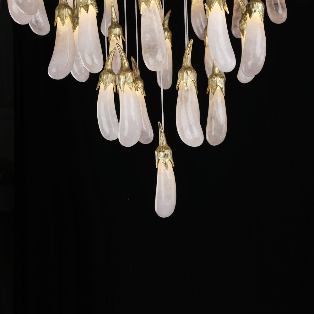 Kathleen Rock Crystal 32 Light Rock Crystal Long-eggplants Pendant Modern LED Chandelier