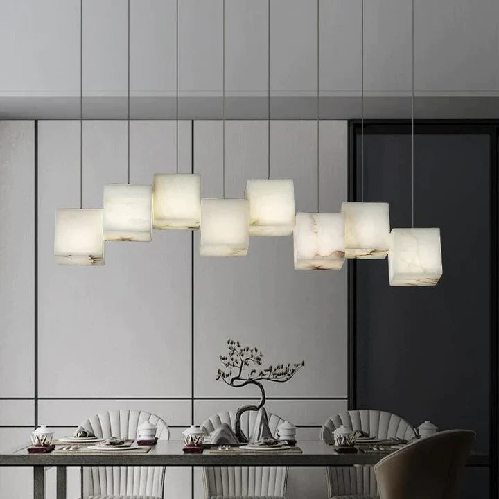 Gavin Alabaster Cubic Pendant For Dining Table, Kitchen Island Pendant