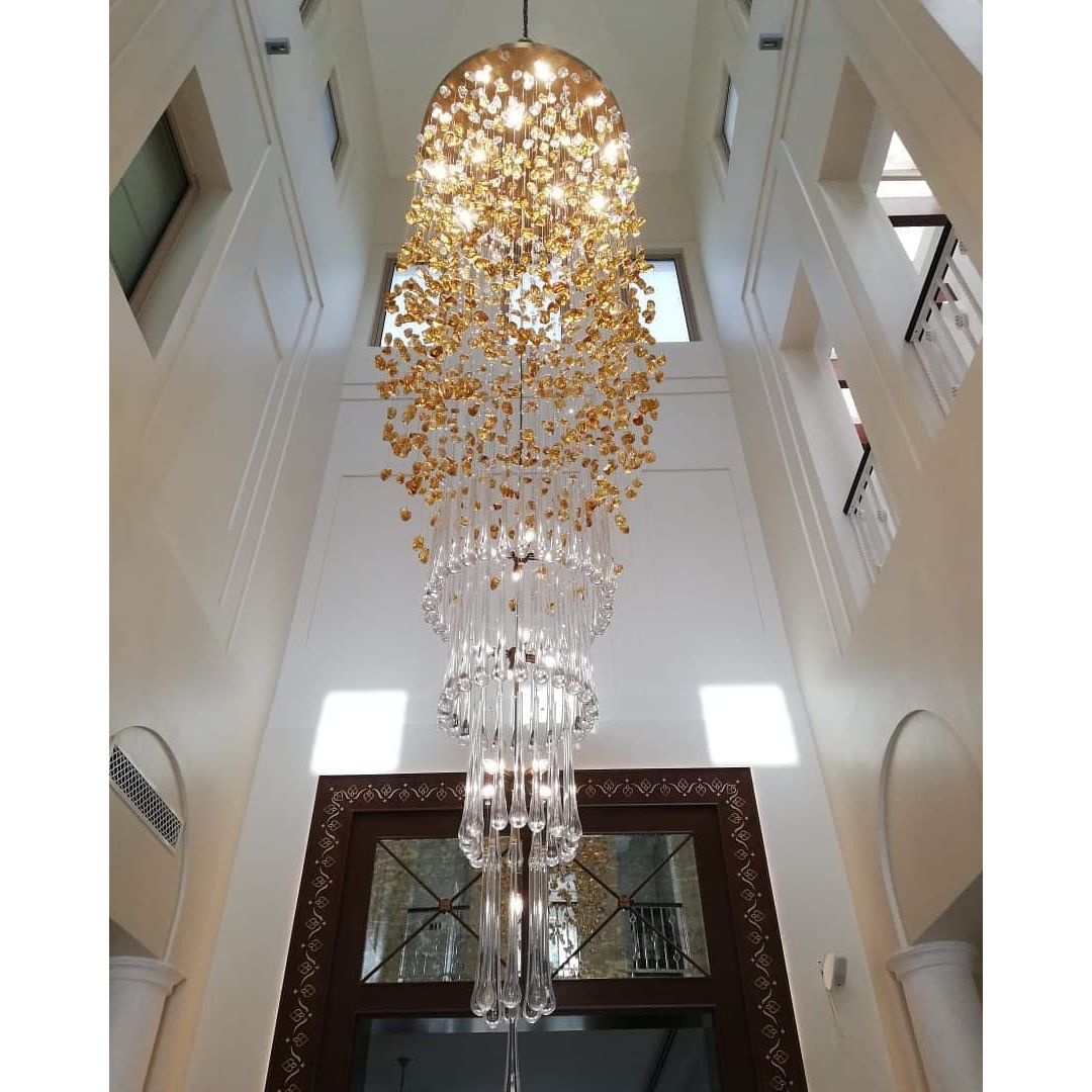 Elegant Rainfall Blue Gem Glass Chandelier: Dazzling Italian Concept Lighting Fixture