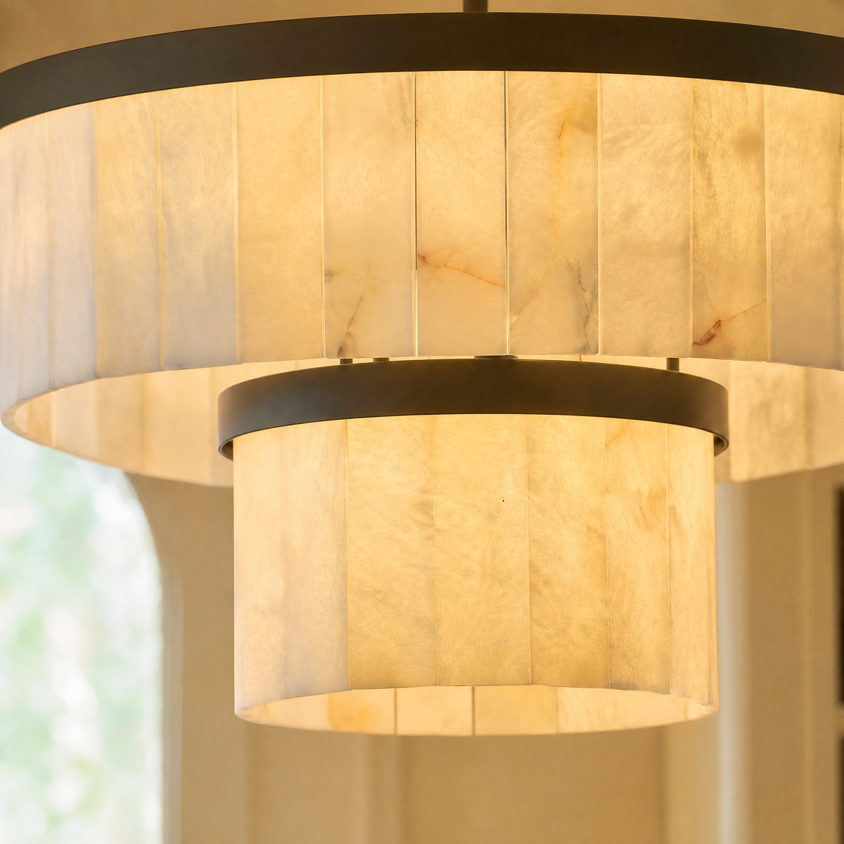 24'' 2-Tier Natural Alabaster Round Chandelier