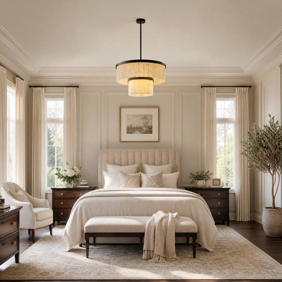 24'' 2-Tier Natural Alabaster Round Chandelier