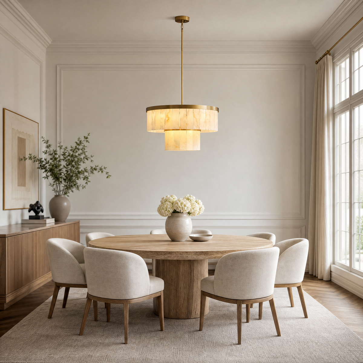 24'' 2-Tier Natural Alabaster Round Chandelier