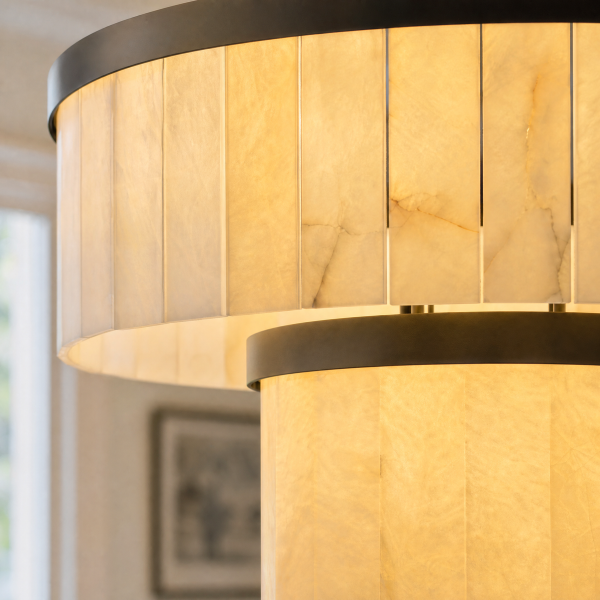 24'' 2-Tier Natural Alabaster Round Chandelier