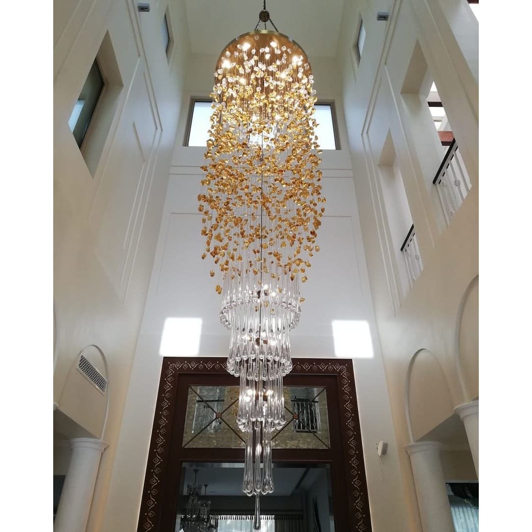Elegant Rainfall Blue Gem Glass Chandelier: Dazzling Italian Concept Lighting Fixture