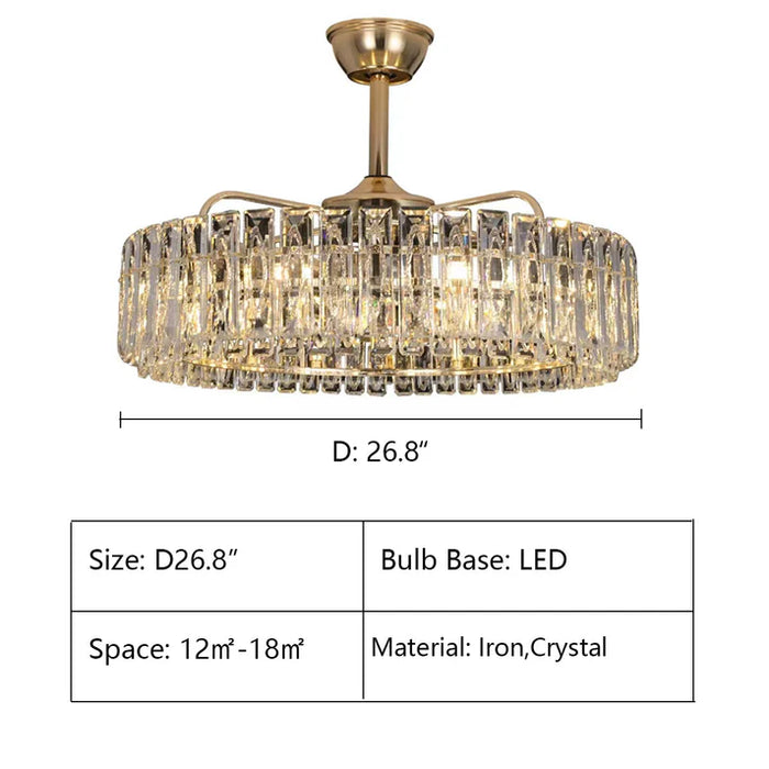 New Modern Invisible Fan Light Candle Crystal Chandelier for Living/Dining Room/Bedroom