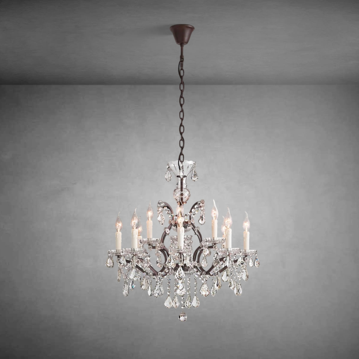 HA Rococo Iron & Crystal Round Chandelier 28''