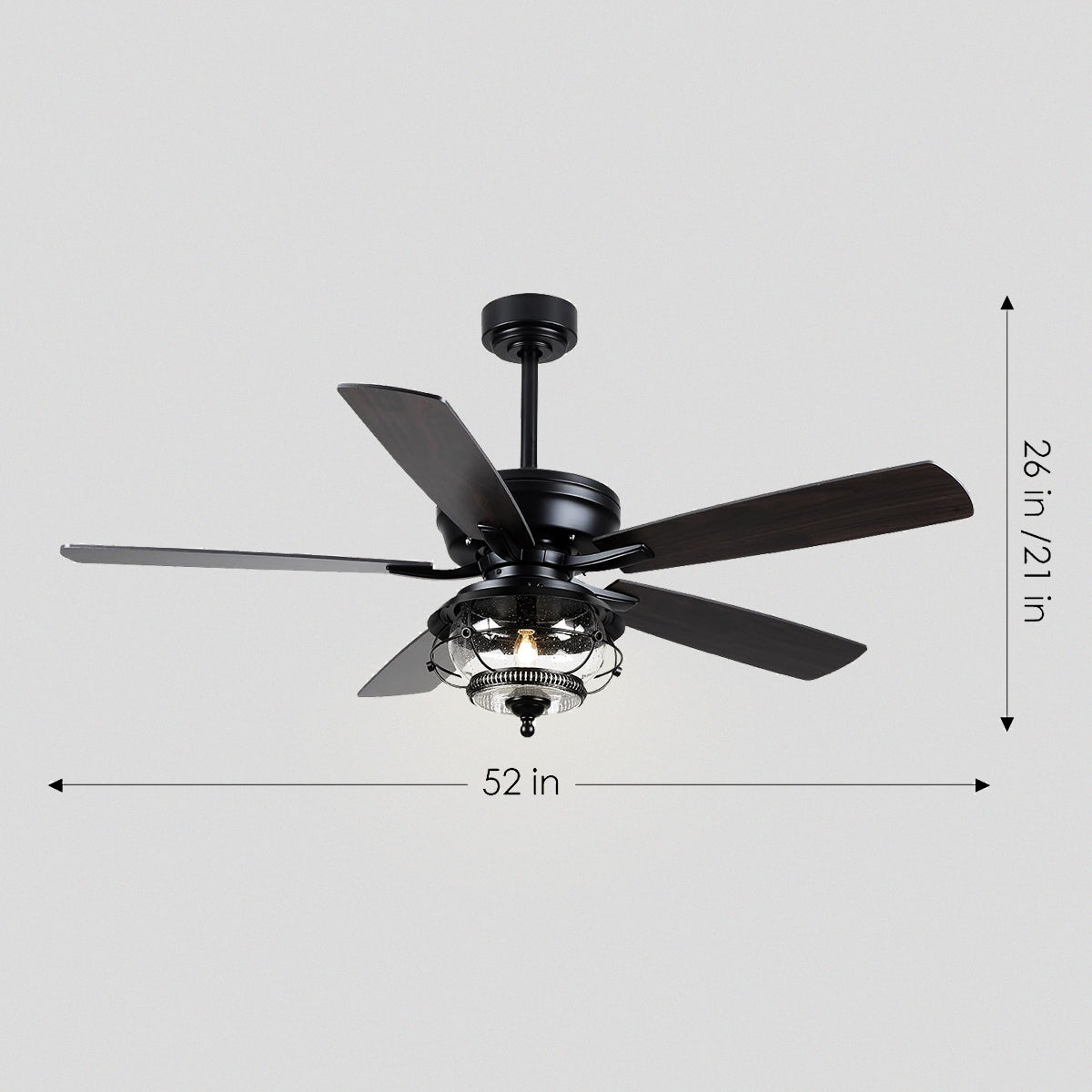 Ceiling Fans with Light and Remote Waterproof Wet Rated Ceiling Fan, 6 Speeds Modern Black Fan Lights 52"