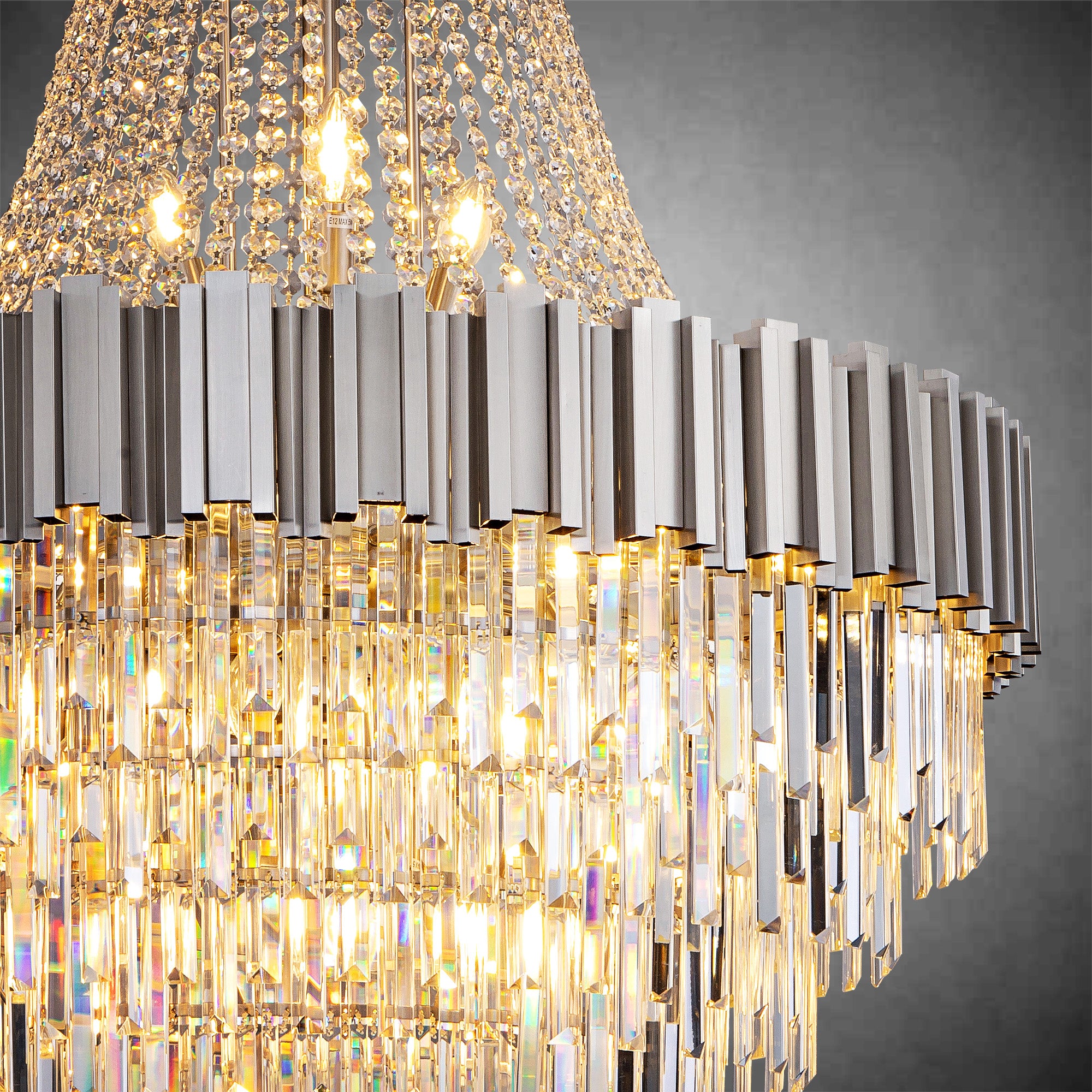 Inverted triangle crystal round pendant light