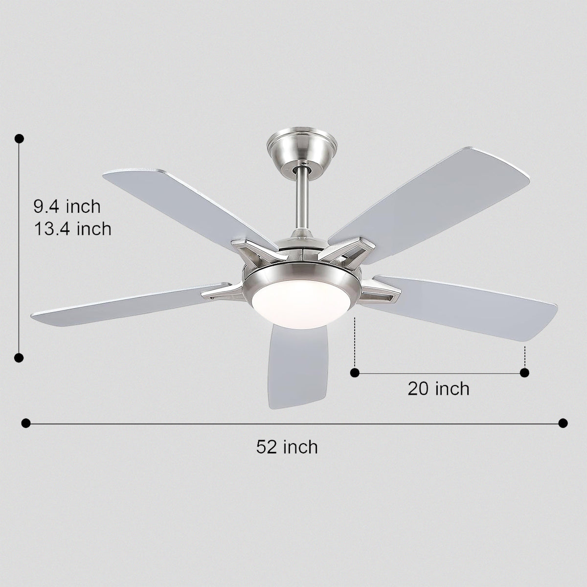 Modern Ceiling Fans with Lights 6 Speeds Reversible Dual Finish Wooden Blades 52"