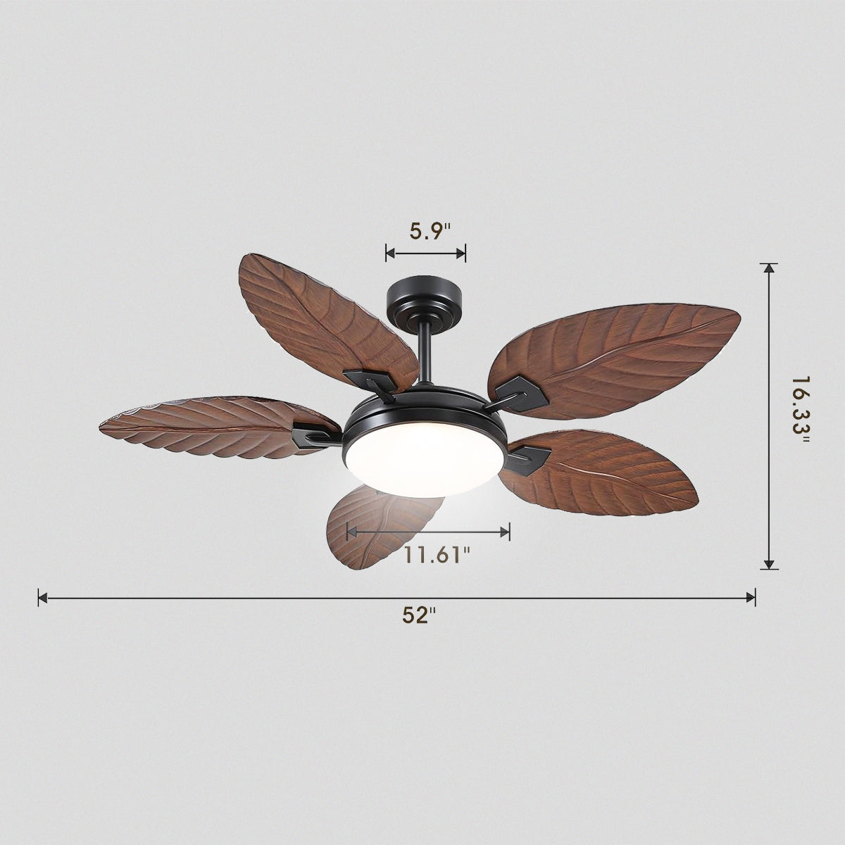 Palm Leaf Ceiling Fans with Lights Tropical Ceiling Fans 6 Speeds Reversible Wood Grain 52"