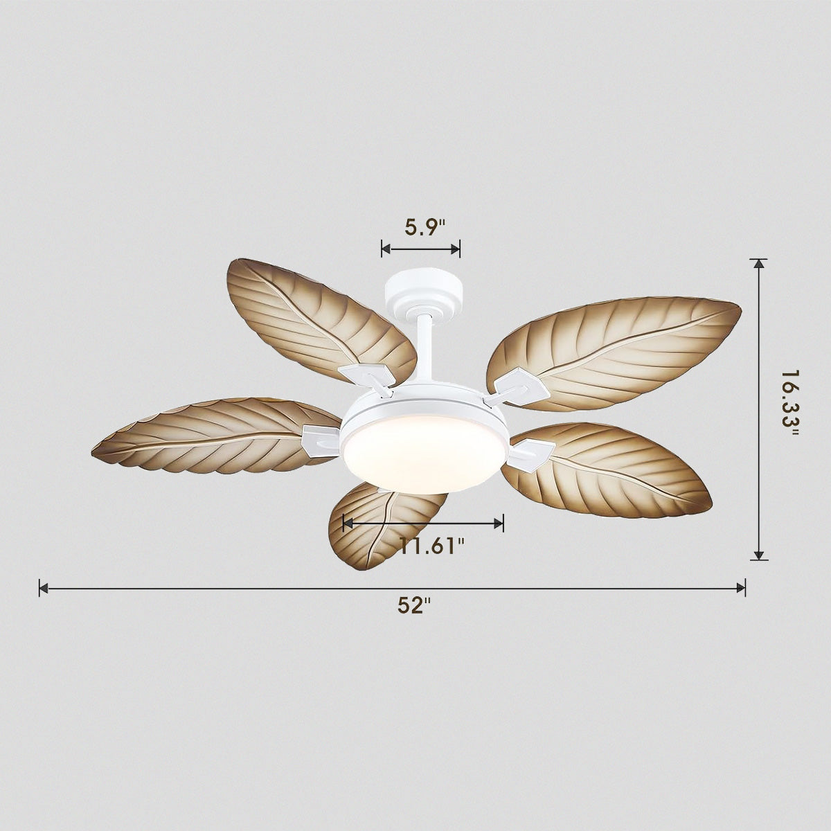 Palm Leaf Ceiling Fans with Lights Tropical Ceiling Fans 6 Speeds Reversible Wood Grain 52"